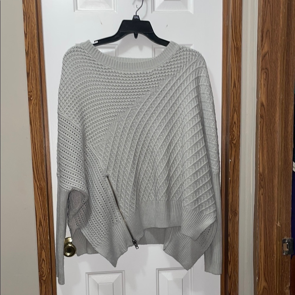 She + Sky Gray Ribbed Knit Poncho EUC - Picture 1 of 6